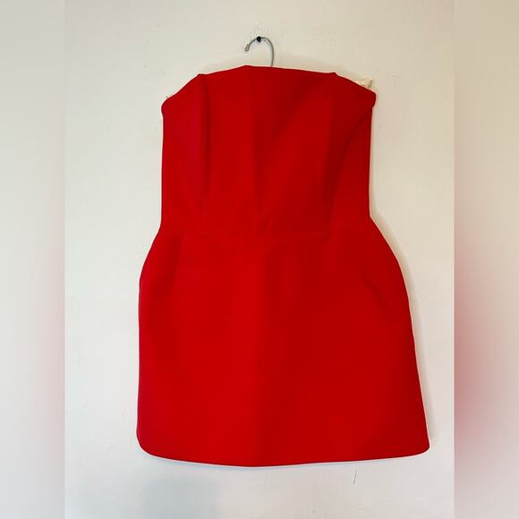 Magda Butrym Corset Mini Dress strapless structured Red Babydoll size 38 FR US 6 - Picture 6 of 11